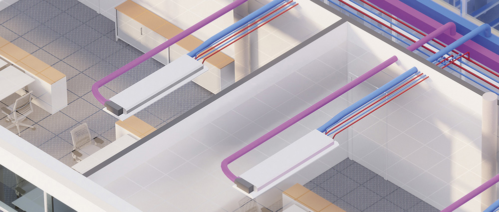 Very-high efficiency hydronic solution with chilled beams