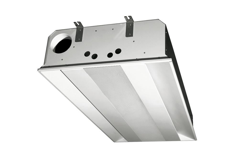 Chilled beam with 2-way air jet pattern for false ceiling mounting