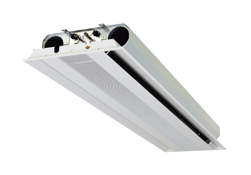 Chilled beam with 2-way ait jet with double vertical coil for false ceiling mounting